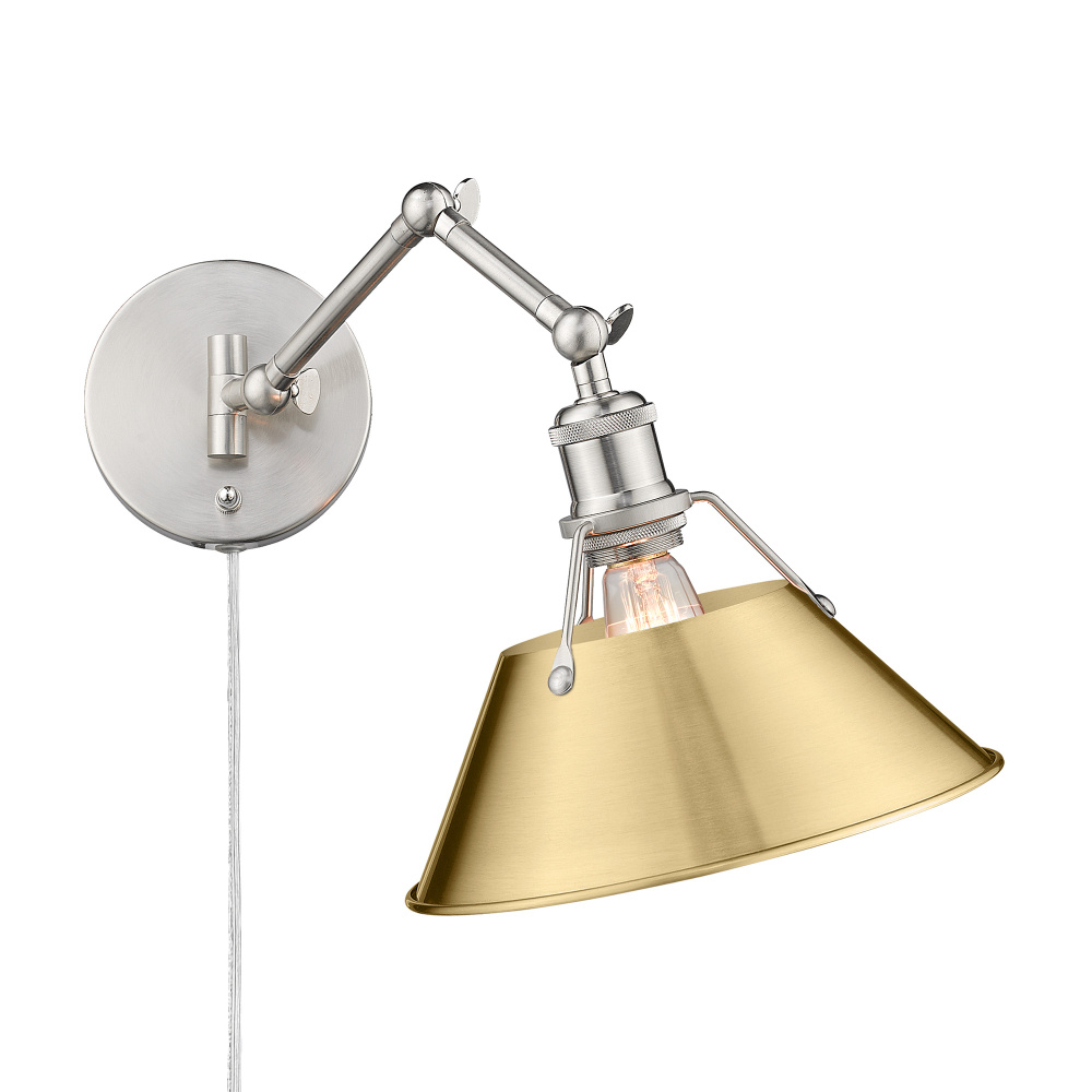 Yep by Golden Lighting Orwell 1-Light Swing Arm Wall Lamp in Pewter & Brushed Champagne Brass shade